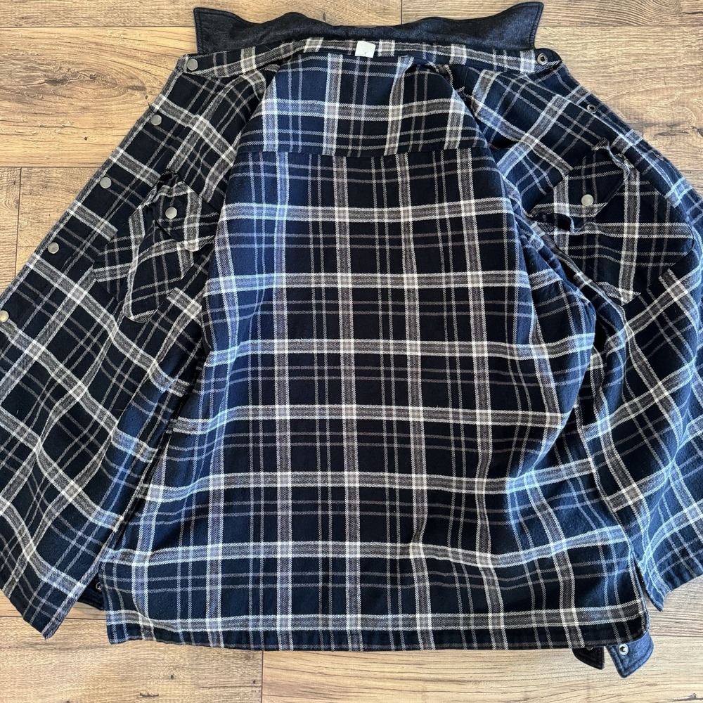 Denim Reversible Jacket Men's Black Plaid Lined Snap Front‎ Sz Large Barn Coat - Picture 3 of 13